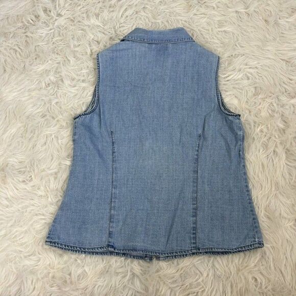 Sonoma Womens Western Grunge Denim Snap Button Up Sleeveless Blouse Size Medium - Picture 2 of 10